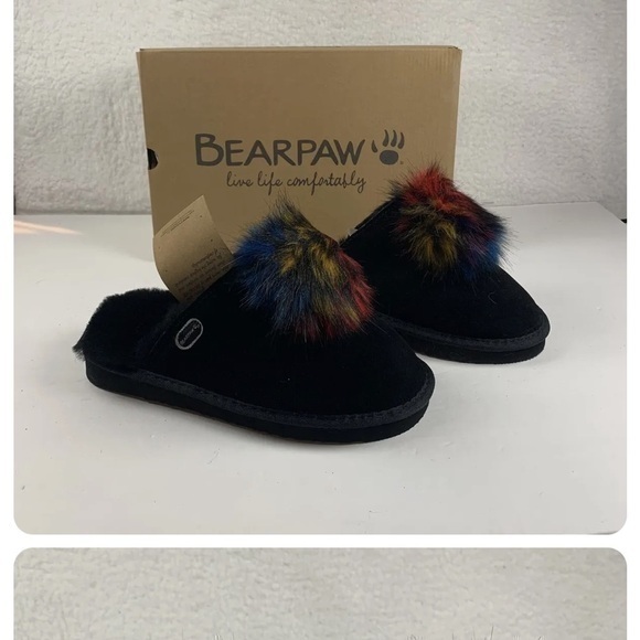 Bearpaw Alexia Slip-on Slipper Women's Size 8 Black Suede Faux Fur lined slipper - Picture 1 of 11